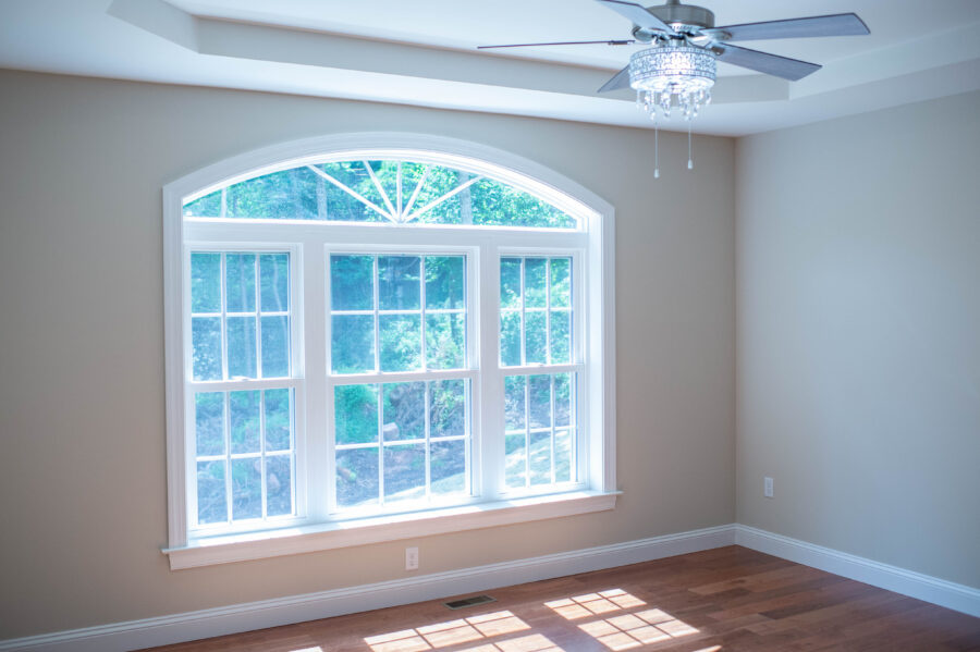 Large, bright windows with white panes