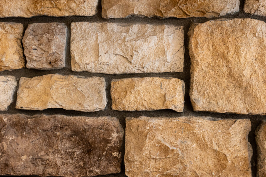A close-up of the stone on the fireplace